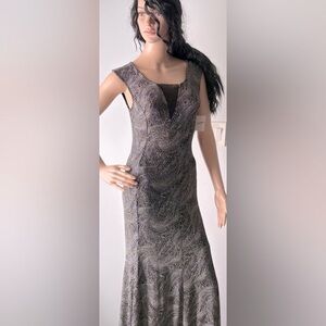 NWT Olivia Mathews formal long black & gold wedding Dress Size S Not see thru